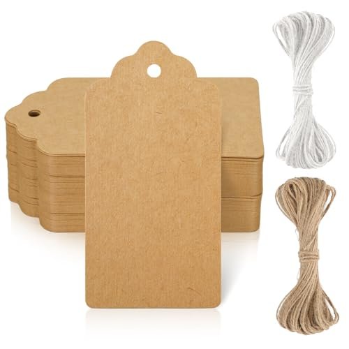 KINGLAKE Etichette Regalo in Carta Kraft 2X4 Pollici con Filo